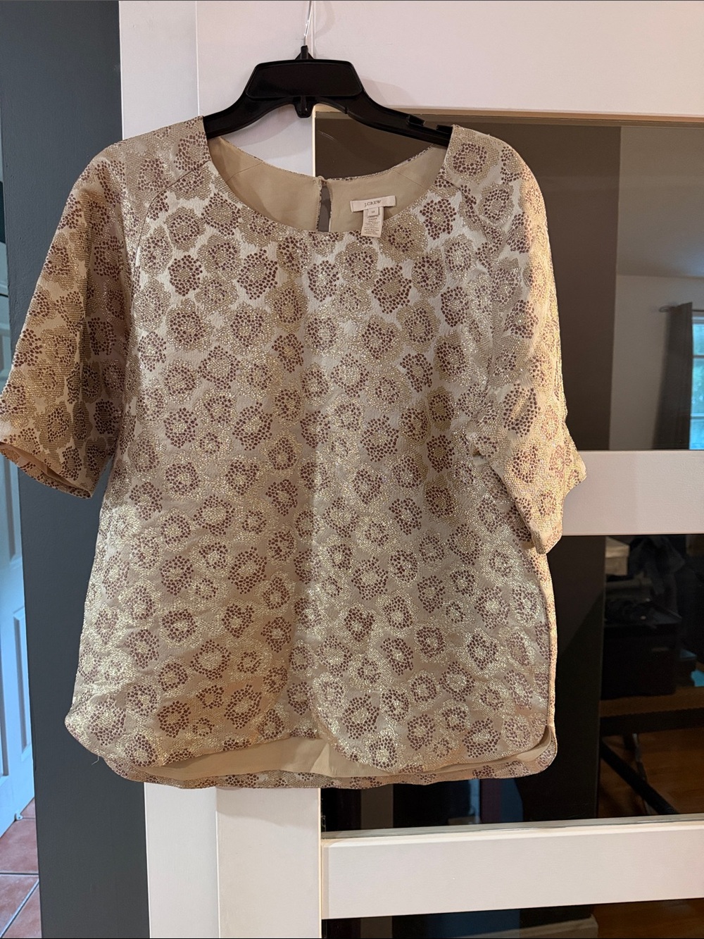 J. Crew Cream Metallic Brocade Short Sleeve Top